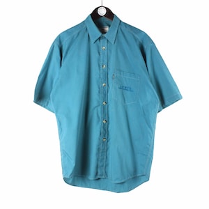 vintage LEVIS shirt Size L authentic cotton blouse USA style retro western style short sleeve retro 90&#39;s men&#39;s streetwear button up blue