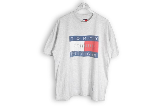 Vintage TOMMY HILFIGER Big Logo T-shirt Size Xl Gray 90s 80s