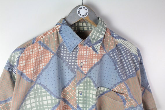 vintage SHIRT Half Sleeve summer Bright Plaid pat… - image 4