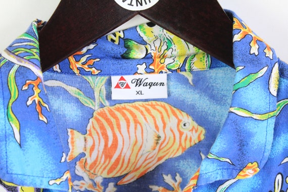 vintage HAWAII shirt Beach Tropical fish pattern short sleeve authentic 80's retro blouse rare Size XL button up shirt print pocket 90's