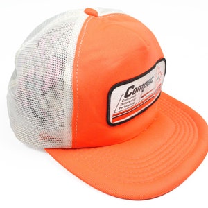 Vintage COMPAC Canada Trucker Hat großes Logo Cap Team One Size orange weiß retro authentisch 80er 90er Sommer Sonnenblende Deadstock Made in Korea