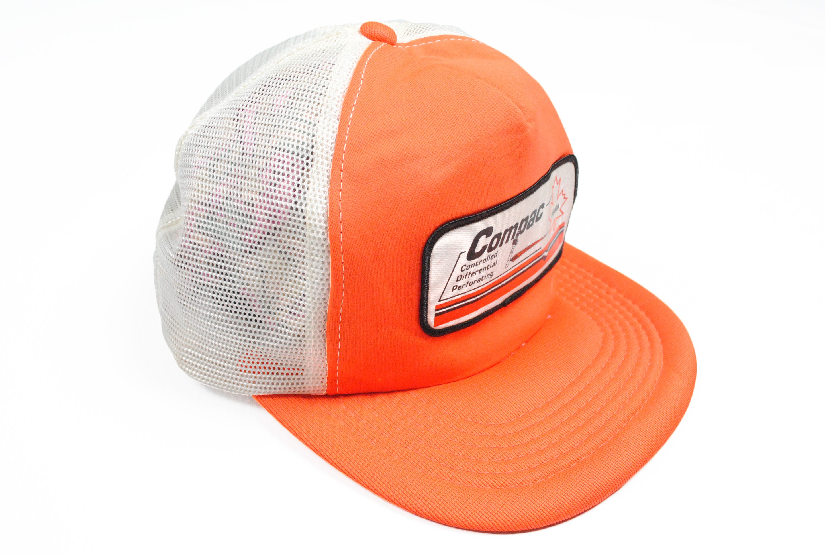 vintage COMPAC Canada Trucker Hat big logo cap team one size orange white retro authentic 80s 90s summer sun visor deadstock made in Korea