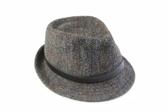 vintage HARRIS TWEED Fedora Hat Wool Bucket Style… - image 1