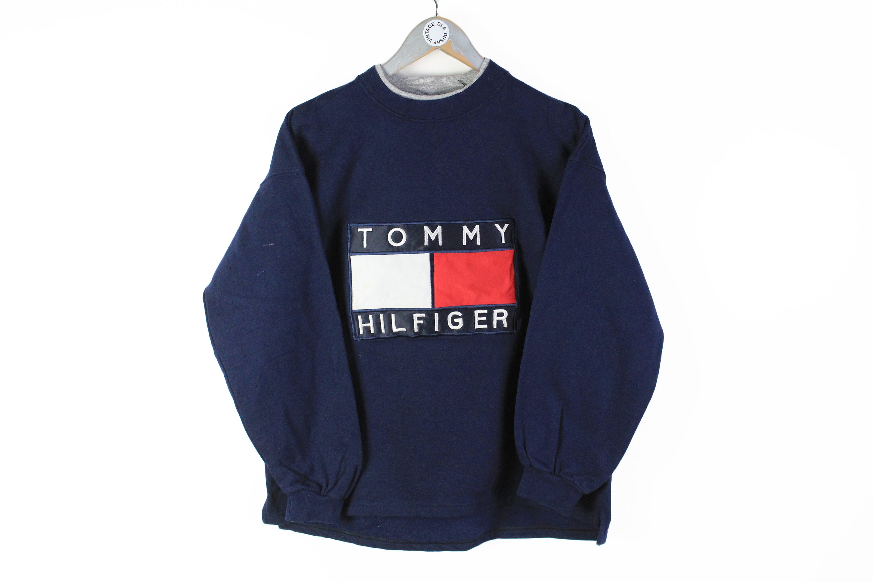 Vtg Tommy Hilfiger USA Collection Sweatshirt Pullover XL Leather Patch Crew  Neck