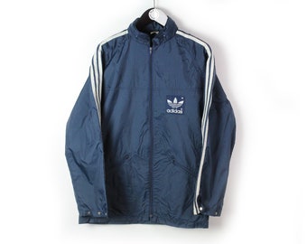 vintage ADIDAS ORIGINALS jacket sportswear Size M men's athletic sport blue small logo style retro 80's windbreaker light wear 3 stripes