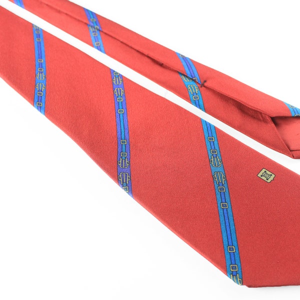 vintage CELINE PARIS Tie necktie retro beautiful pattern print luxury gift men's 100% silk authentic classic suit accessories red