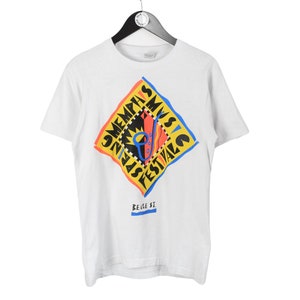 vintage 1990 MITCHELL CREATIVE Memphis Spring Music Festival Fruit of the Loom t-shirt made in USA Size M rare deadstock white hipster 90s