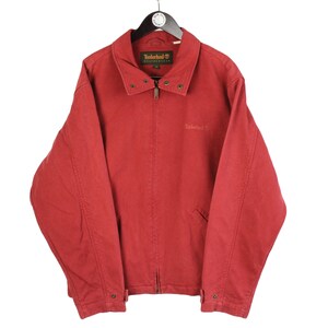 vintage TIMBERLAND men&#39;s Jacket collared authentic rare full zip retro style small logo Size XL athletic wear 90&#39;s outfit red work coat