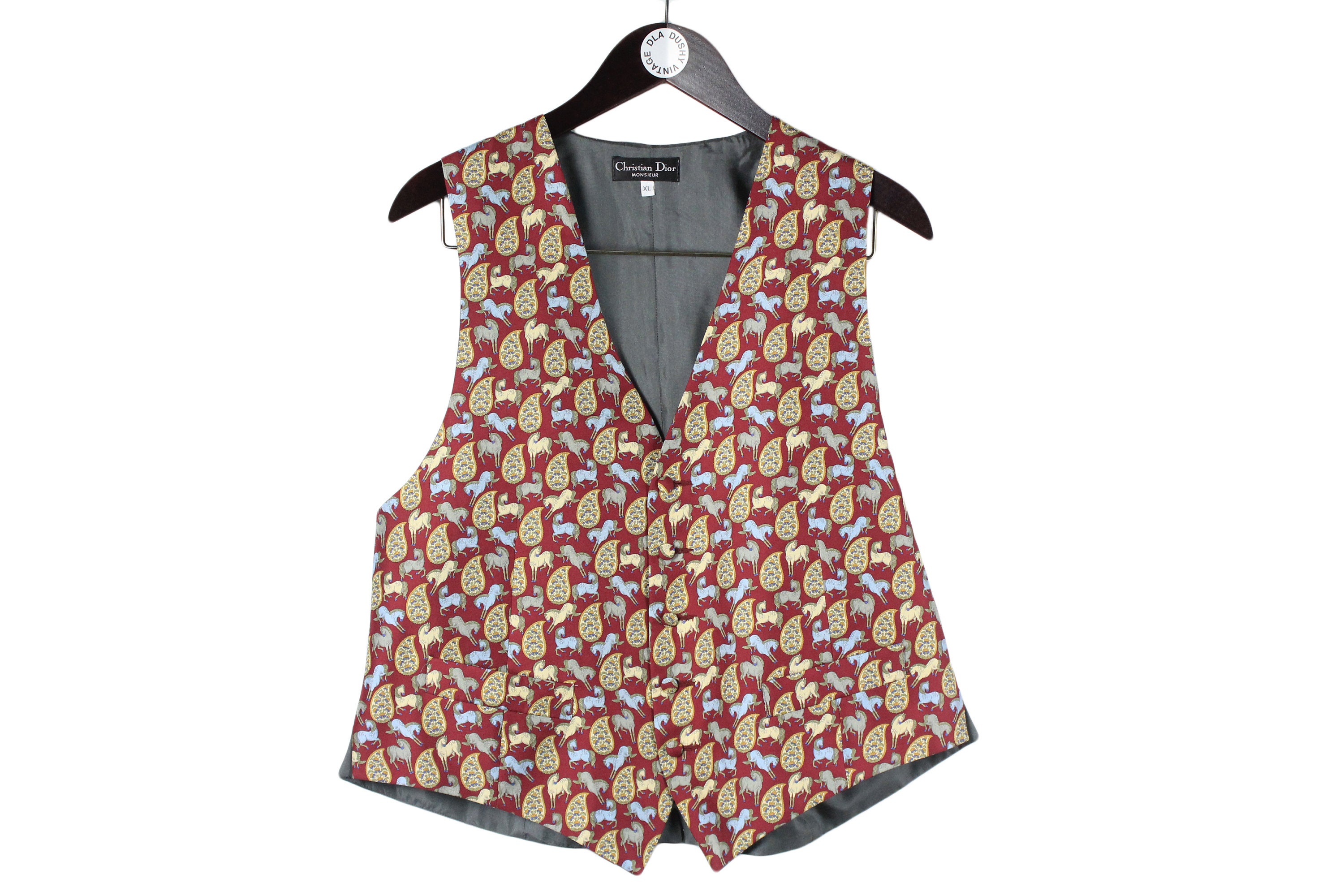 Vintage CHRISTIAN DIOR Monsieur Retro Vest Horse and Paisley