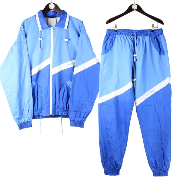vintage GOODYEAR tracksuit Size men's XL authentic rare retro rave 90's wear style streetwear athletic windbreaker Jacket + Pants blue