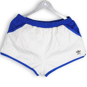 vintage ADIDAS ORIGINALS track shorts Size L white blue authentic 80s 90s sport made in Yugoslavia activewear rare running wear small logo