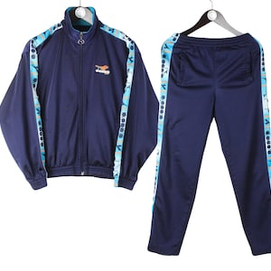 vintage DIADORA tracksuit Size M Women&#39;s blue retro sport full sleeve and pant logo rave 90&#39;s authentic rare track jacket and pants athletic