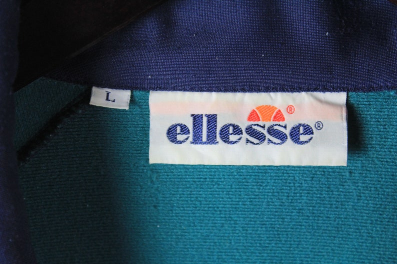 vintage ELLESSE Track Jacket women/'s Size L authentic green blue retro rave 90/'s polyester classic sport windbreaker streetwear clothing