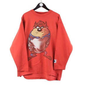 Sudadera vintage LOONEY TUNES Taz Warner Bros auténtica talla M unisex de gran tamaño con logo grande, ropa deportiva, jersey retro de dibujos animados de los 90
