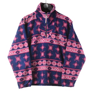 vintage BAILO Fleece sweater 1/4 Zip Size Women&#39;s M rare retro wear men&#39;s 90s jumper purple pink winter ski outfit outdoor abstract pattern