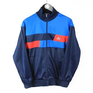 vintage PUMA track jacket Size S authentic blue big logo retro rave hipster 90s wear style streetwear athletic unisex windbreaker polyester
