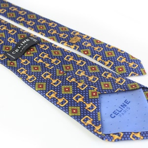 vintage CELINE PARIS Tie necktie retro beautiful pattern print luxury gift men&#39;s 100% silk authentic classic suit accessories made in Spain