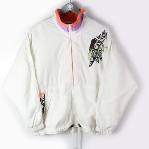 vintage ADIDAS ORIGINALS women&#39;s track jacket Size D38 authentic white retro abstract pattern athletic full zip 90s 80s sport stylish wear