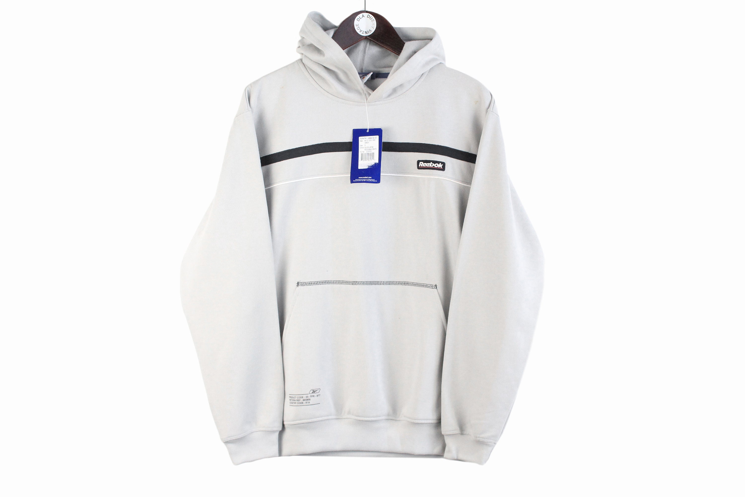 vintage REEBOK Hoodie big logo Size S oversize classic retro 00's streetwear England sport wear gray style jumper hooded sweatshirt