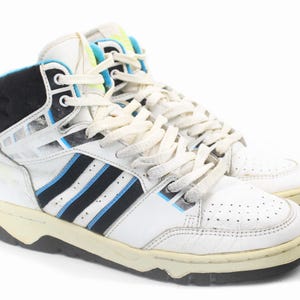 vintage ADIDAS Sneakers US 8 men&#39;s authentic rare retro basic athletic shoes 90s white classic sport trainers streetwear 3 strips high top