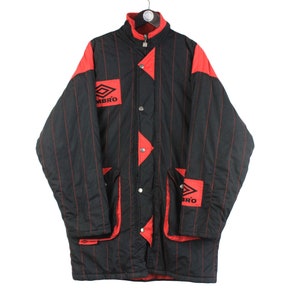 vintage UMBRO Jacket men&#39;s Size L retro 90&#39;s sport wear black red oversized rave classic athletic football style streetwear winter coat