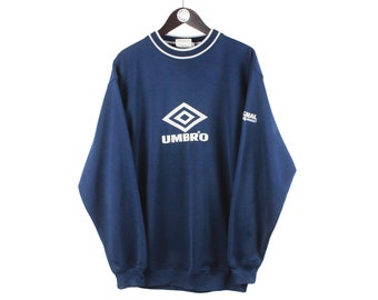 vintage UMBRO big logo sweatshirt men's Size L authentic retro sport jumper oversized rave navy blue England classic wear 90s cotton