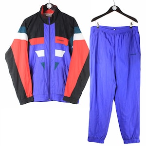 vintage ADIDAS tracksuit Size L retro sport rave style authentic oversize rare men&#39;s 90&#39;s blue black track jacket and sport pants suit