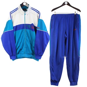 vintage ADIDAS tracksuit Size L oversize retro sport clothing 90&#39;s Germany athletic suit authentic men&#39;s blue small logo Jacket Pants