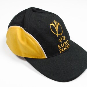 Vintage EURO 2000 Belgien und Niederlande Cap großes Logo eine Größe retro Fußball 90er Sommer Kappe retro Fifa schwarz