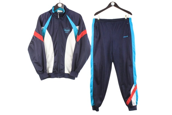 Survêtement ADIDAS vintage taille L vêtements de sport rétro rave des  années 90, authentique rare homme sport originals veste et pantalon bleu  marine -  France