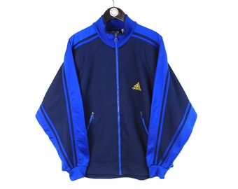 vintage ADIDAS men's track jacket Size L authentic rare retro 90's windbreaker navy blue oversized sport coat originals athletic full zip