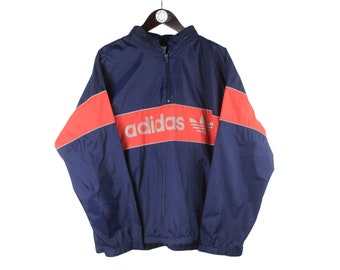 vintage ADIDAS Anorak Jacket Retro light wear windbreaker authentic blue sport coat streetwear 90's retro men's Size L sport wear blue red