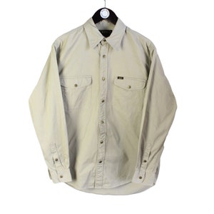 Camicia vintage LEE in denim autentica da uomo, taglia M, rara, retrò, hipster, anni &#39;90, beige, classica, casual, streetwear, abbigliamento da lavoro, abbigliamento da esterno, cotone