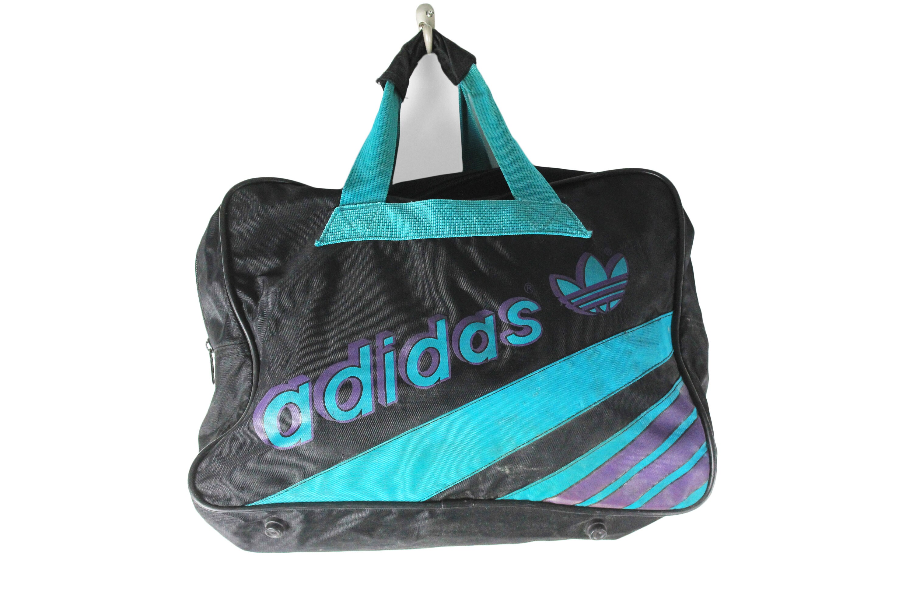 Vintage ADIDAS Duffel Bag Small Travel Bag Black Green Sport Rare  Accessories Retro Bag Streetwear Athletic Training Bag 