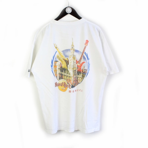 Vintage HARD ROCK CAFE München-T-Shirt authentisches weißes seltenes T-Shirt Größe Xl Retro 90er 80er Konzert Tournee Sonne großes Logo München Deutschland Männer Unisex