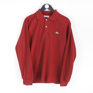 vintage LACOSTE Long Sleeve Polo T-Shirt Rugby Shirt red Size M men&#39;s 90s cotton retro collared jumper made in France style brand streetwear
