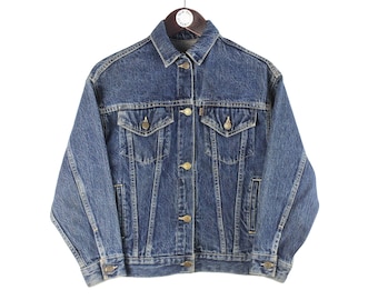 vintage LEVIS denim jacket kids size blue jeans trucker truck hunting heavy work washed wash authentic oversized 90's blue