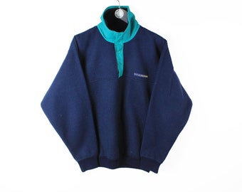 vintage FLEECE Nordisches Snap Buttons Sweatshirt Oversize Männer blau Size M authentisches 90er Jahre Ski Warm Retro Winter Sport Sweatshirt