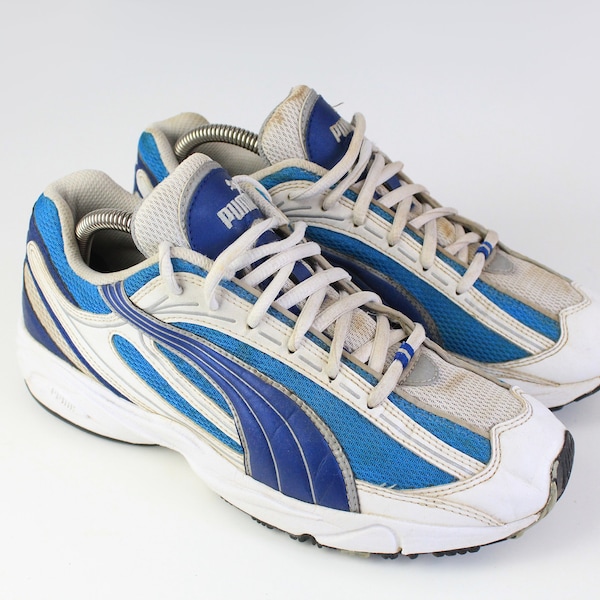 vintage PUMA Sneakers rare scarpe da ginnastica retrò anni '90 scarpe da ginnastica classiche indossare cravatta unisex stile sportivo blu corsa da donna US 8.5 da uomo US 7