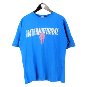 vintage NIKE International big logo authentic T-Shirt cotton athletic retro 90&#39;s Size L sport top running style basic blue tee streetwear