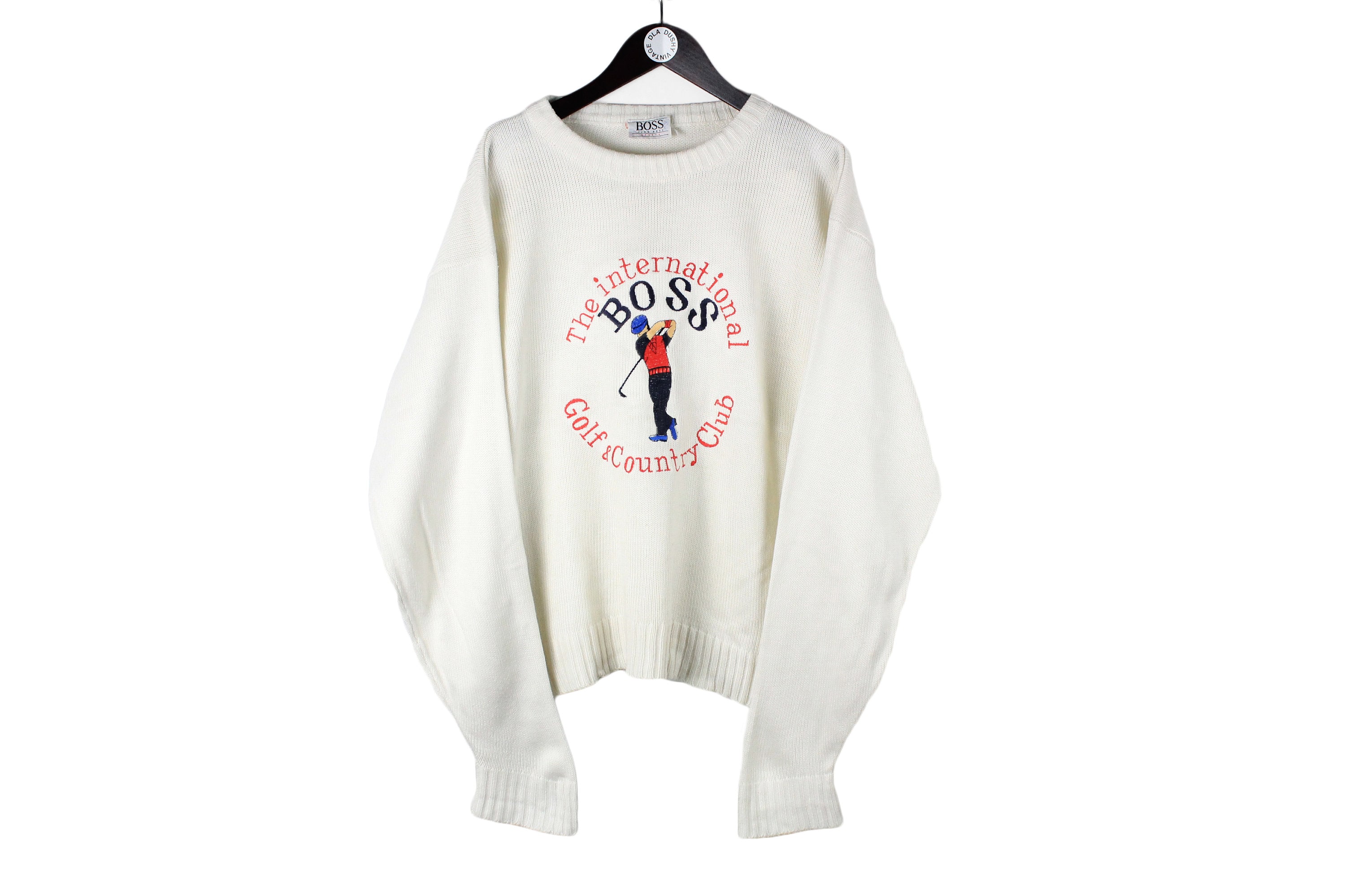 Vintage HUGO BOSS Sweater big Golf logo Size XL men s 90 s 80 s retro luxury long sleeve jumper crewneck pullover white basic warm sweat Etsy Polska