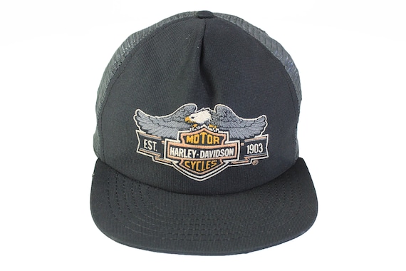 vintage HARLEY-DAVIDSON Trucker Hat One Size black Bi… - Gem