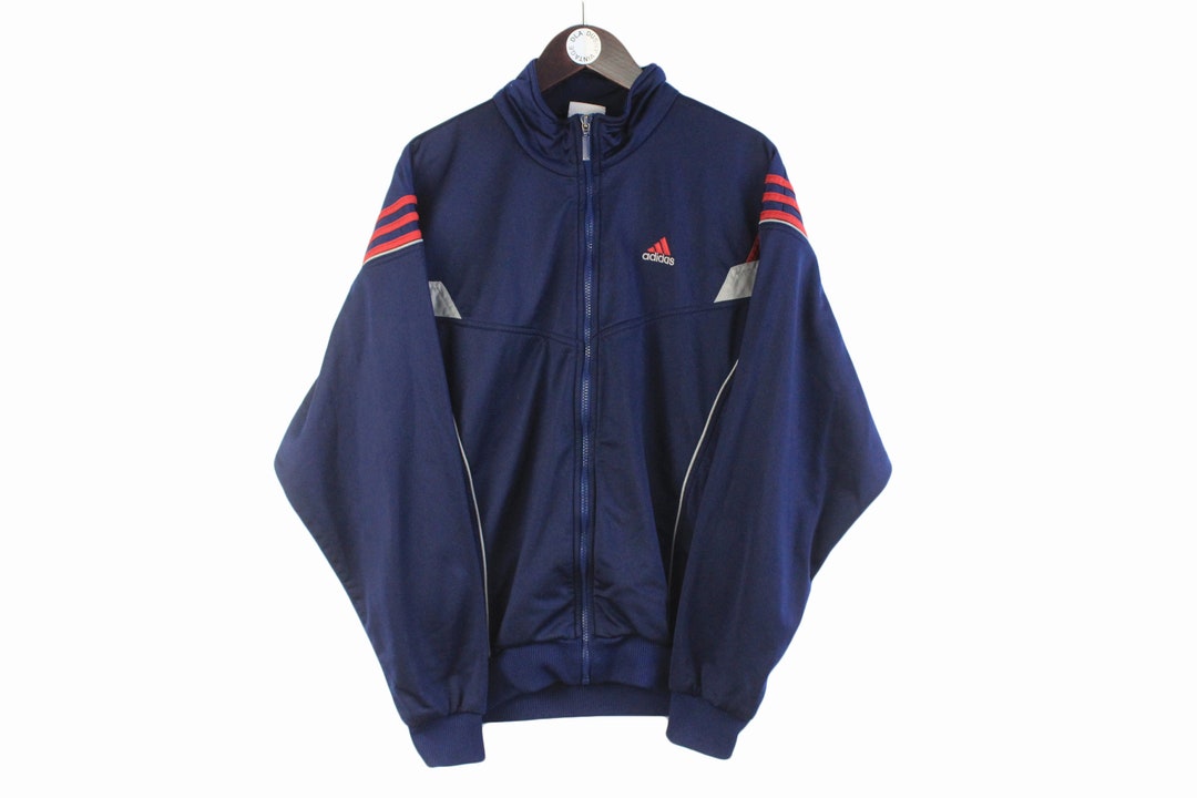 Vintage ADIDAS Track Jacket Size L Navy Blue Retro Hipster