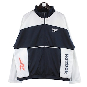 vintage REEBOK Track Jacket Size L oversize authentic rare retro windbreaker 90s rave athletic sport blue white classic light wear full zip