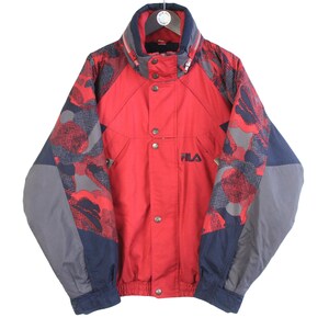 vintage FILA SKI Team Italia Jacket authentic 90s retro style skiing windbreaker Size M red gray abstract pattern snowboarding sport wear