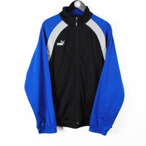 Vintage PUMA Herren Trainingsjacke Größe L authentische blau schwarz seltene Retro 90er Streetwear sportliche Windjacke klassisch Deutschland Sport-Stil