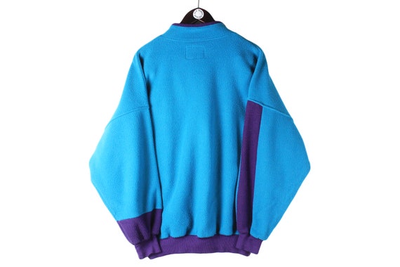 Sweat à Col Polaire Rayé Vintage Années 90 Homme Taille XL - Streetwear, Bleu, Délavage D'origine