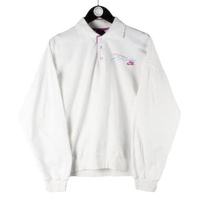 vintage NIKE Sweatshirt 80&#39;s cotton athletic pullover white retro Size M sport outfit collared jumper sport style long sleeve small logo