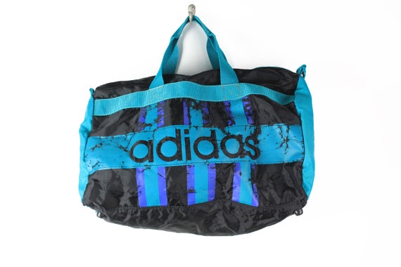 vintage ADIDAS Duffel travel bag black blue sport… - image 1