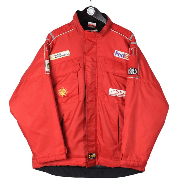 vintage FERRARI Michael Schumacher Shell Jacket Size XL red authentic race team zip rare retro 90's logo F1 Formula 1 racing sports clothing
